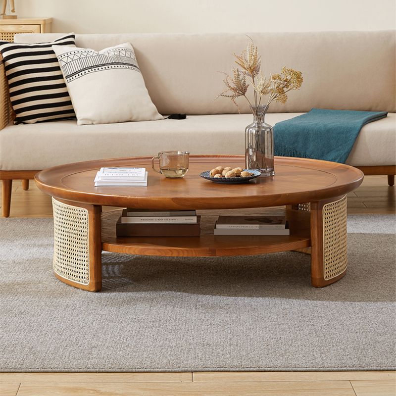 12"H Contemporary Cocktail Table Storage Brown Round Coffee Table