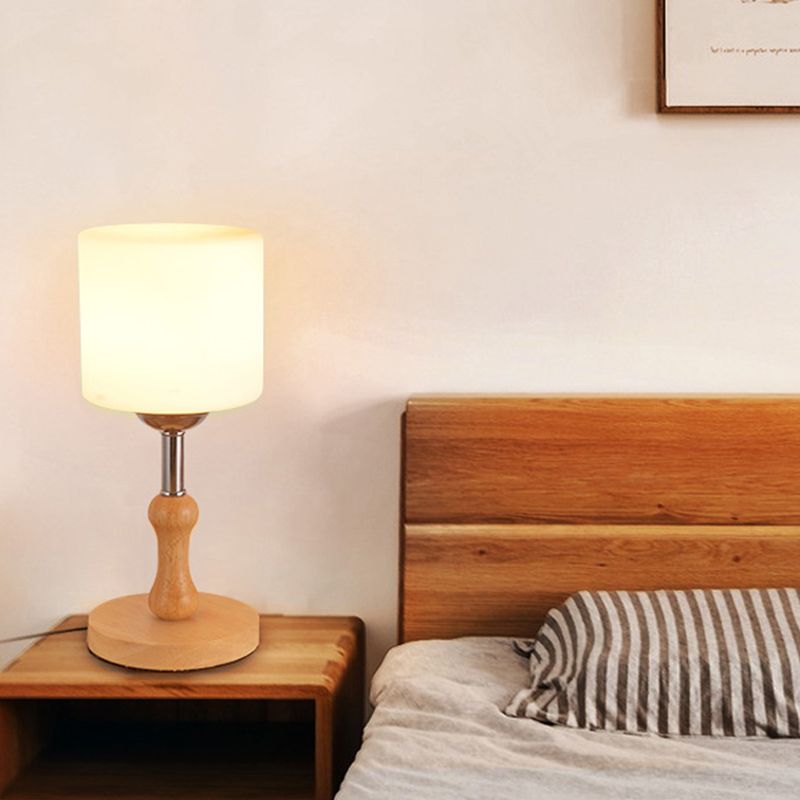 Globe/Zylinder/quadratische Nachttischlicht modernistisch gefrostetes Glas 1 helle Holz Nachtlampe für Bett