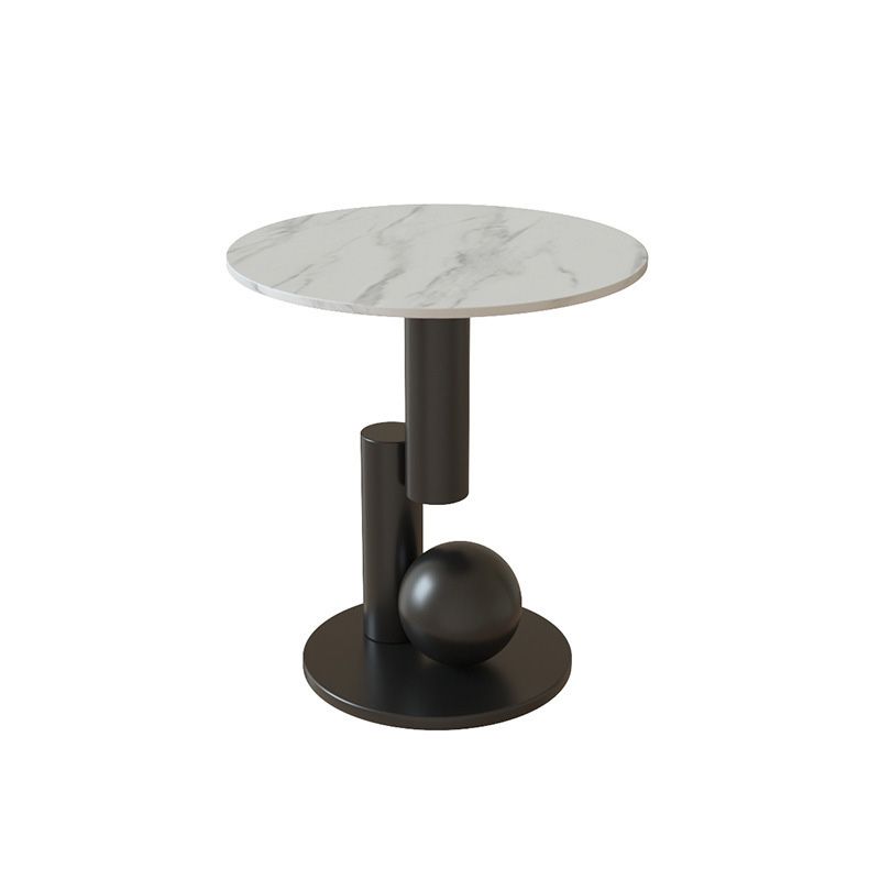 Modern Style Rock Slab Top with Black/gold Metal Work Base Side Table