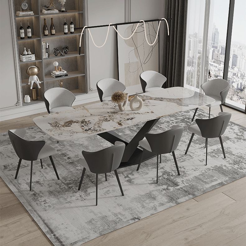 Sintered Stone Top Esstisch Rechtecktisch mit metallschwarzer Sockelbasis
