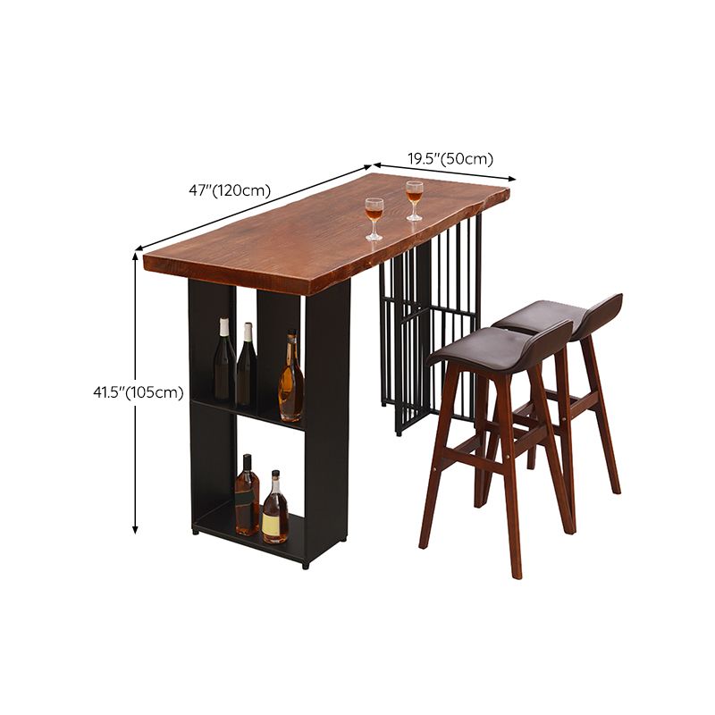 Contemporary Rectangle Bar Table Solid Wood Brown Bar Dining Table with Storage