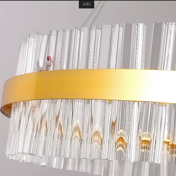 Gold Circular Ring Pendant Lighting Fixture Modern LED Crystal Ceiling Suspension Lamp