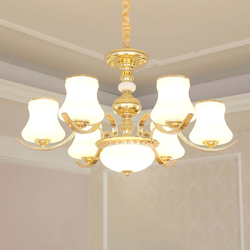Gold Plated Jar Shaped Hanging Lamp Antique Opal Glass Bedroom Chandelier Light Fixture