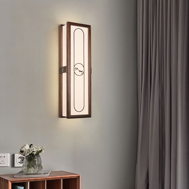 New Chinese Style Wooden Wall Light Cuboid LED Wall Lamp with Acrylic Shade for Bedroom