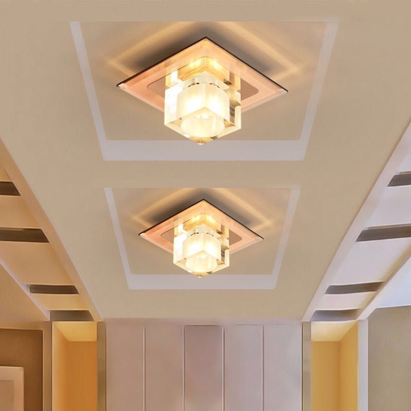 Moderna lampada da soffitto da incasso a soffitto in cristallo con montaggio a incasso a LED mini quadrata