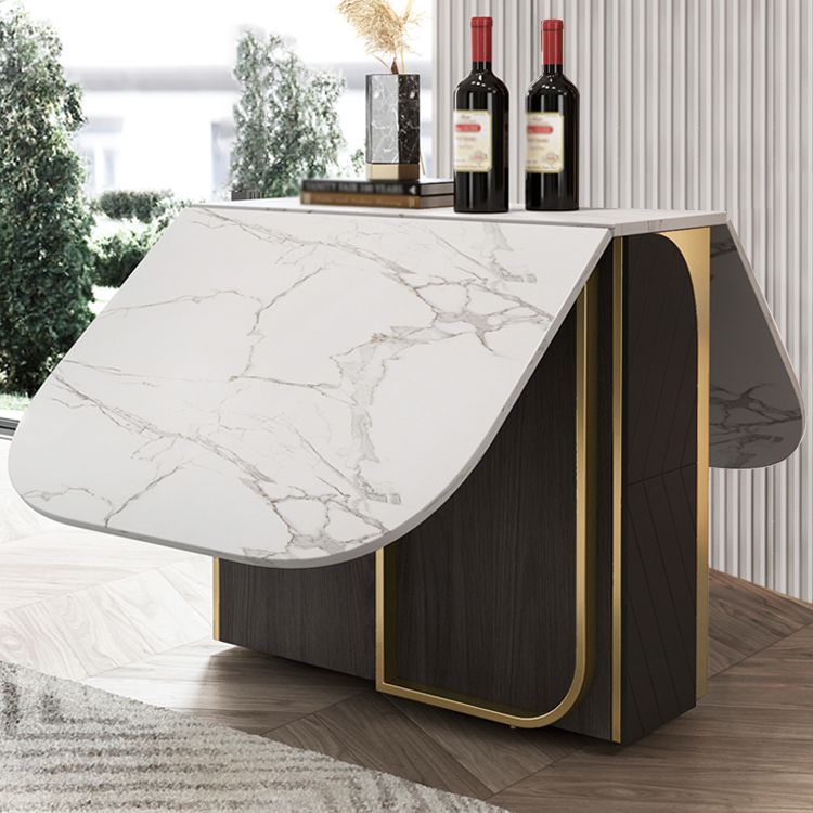 Moderne stijl rechthoek eettafel drop-blad 62 "tafel met metalen basis voor huisgebruik