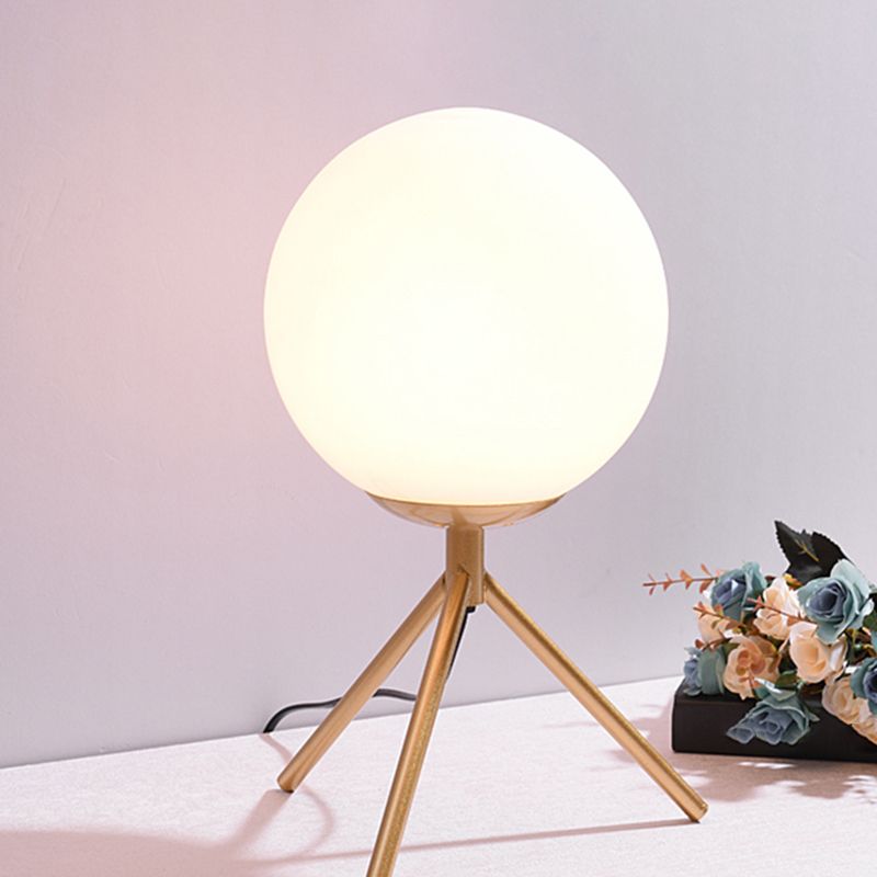 Opaline Glass Ball Night Lamp Nordic 1-Light Gold Table Light with Metal Rod Stand