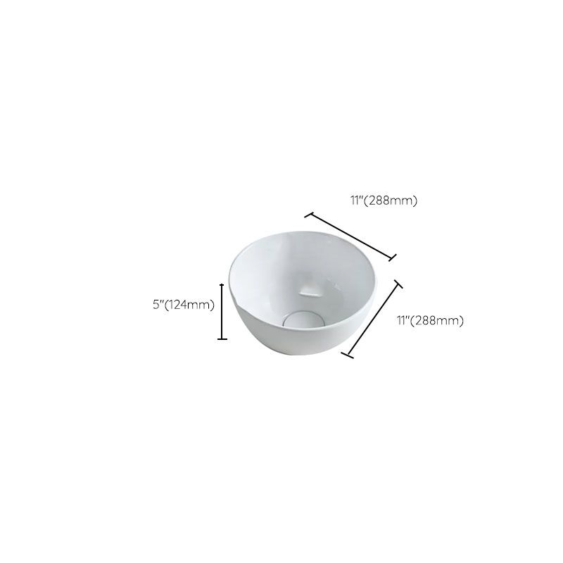 Bathroom Sink White Ceramic Faucet Single Handle Round Shape Sink