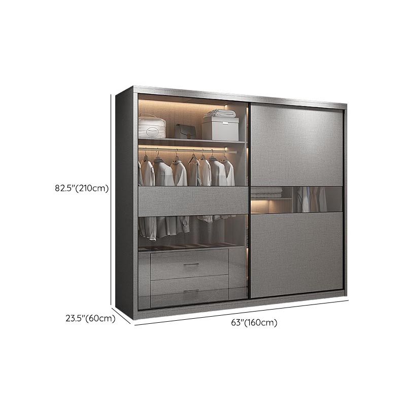 Modern Style Glass Wardrobe Gray Colour Soft Close Drawer Wardrobe Closet