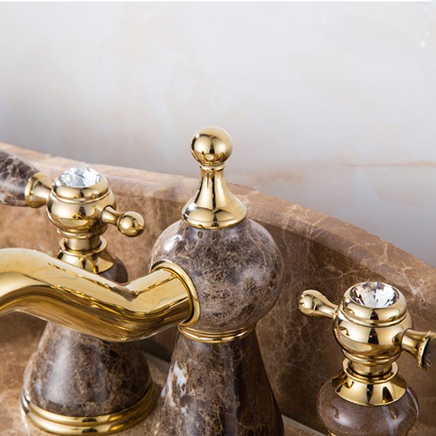 Widespread Bathroom Faucet Low Arc 3 Holes Lever Handles Faucet
