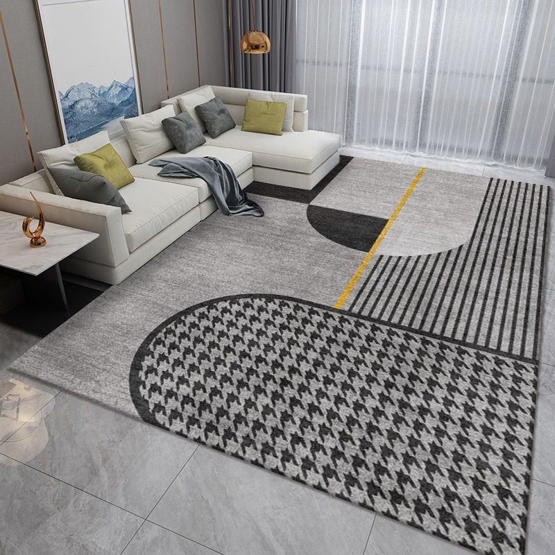 Light Gray Modern Rug Polyester Streak Rug Washable Rug for Drawing Room