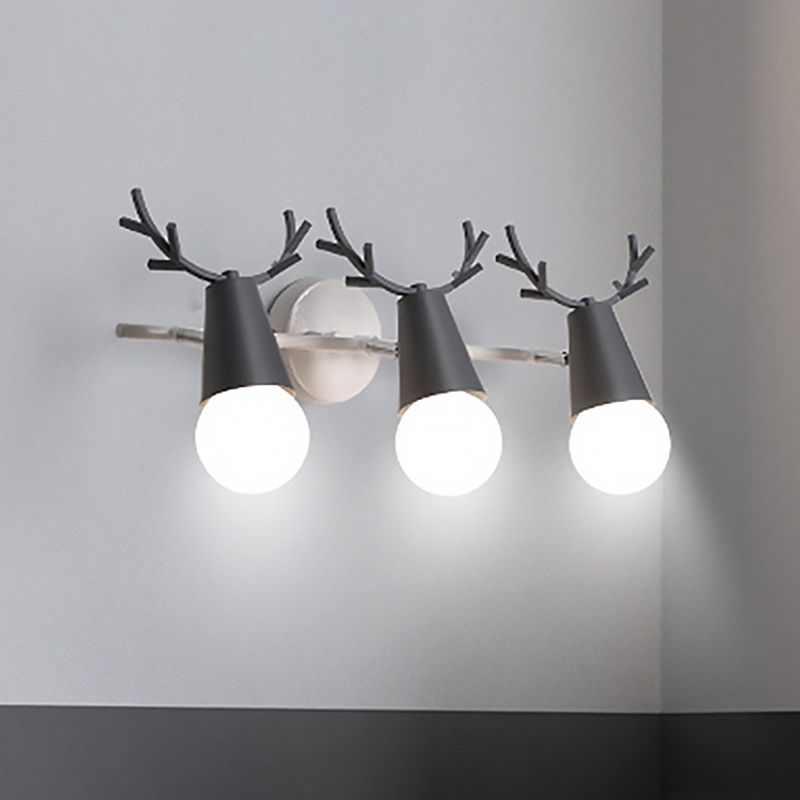 Metal Conical Wall Sconce with Deer Horn Bedroom 3 Heads Nordic Undertint Wall Light