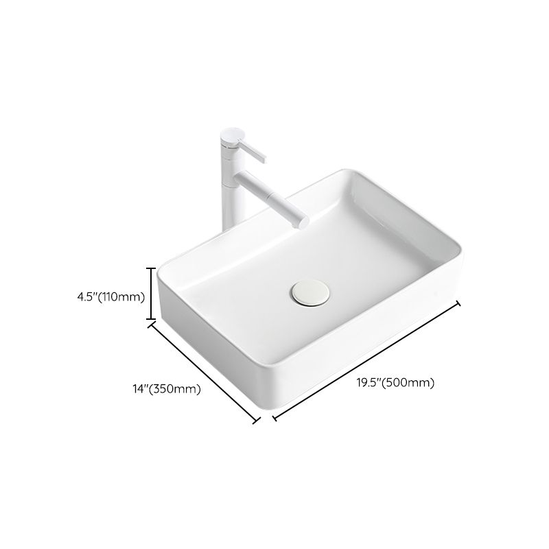 Modern Bathroom Sink Porcelain Rectangular Vessel Bathroom Sink with Pop-Up Drain