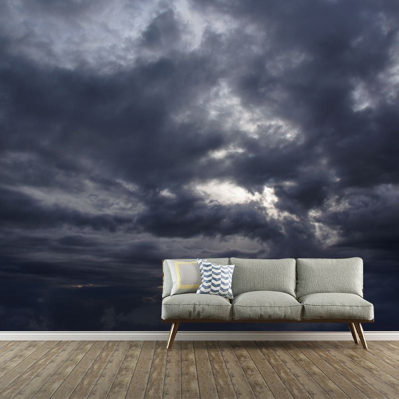 Grey Storm Clouds Wall Mural Decal Moisture Resistant Wall Covering for Accent Wall