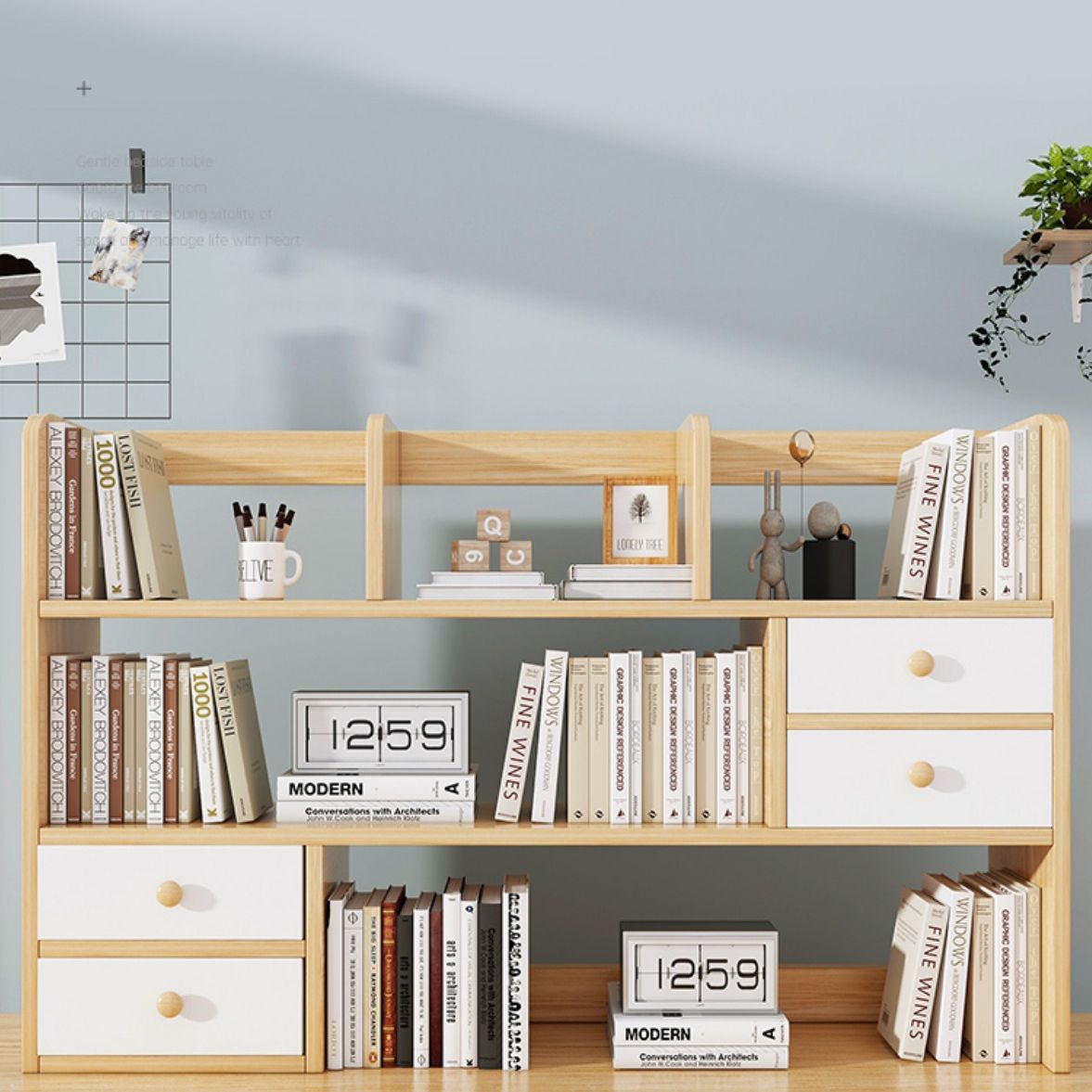 Modern Style Bookshelf Open Back Engineer Wood Bookcase for Home Office