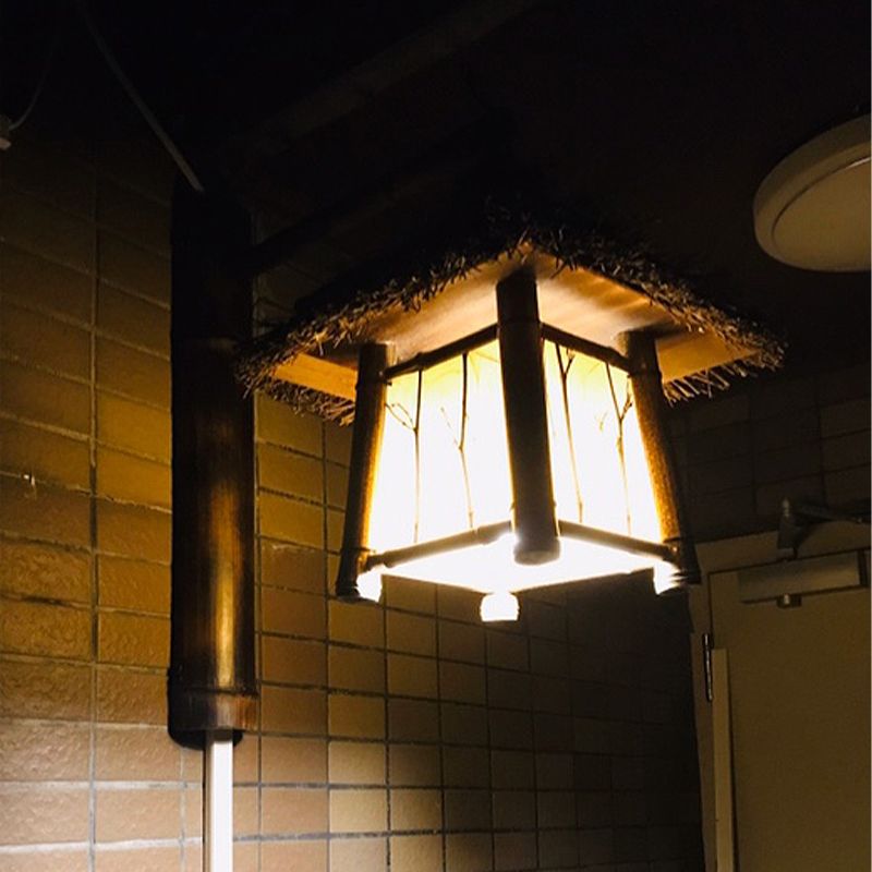 Japanese Hand-Worked Wall Lighting Bamboo 1 Bulb Sconce Light Fixture in Brown for Tearoom