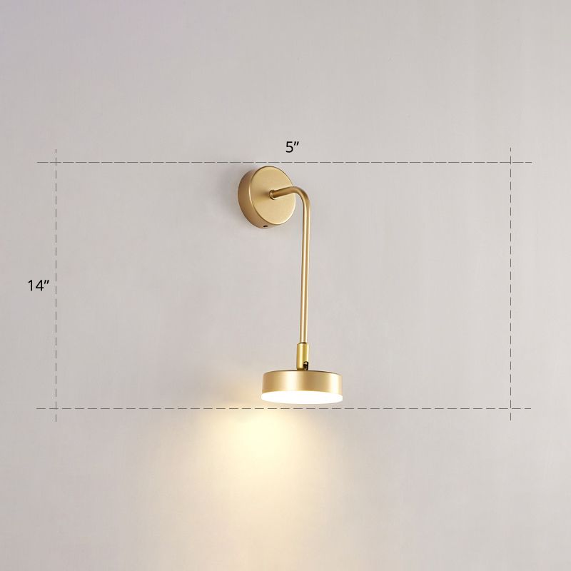 Round Metal LED Sconce Lighting Simple Style Golden Wall Mounted Lamp for Bedroom