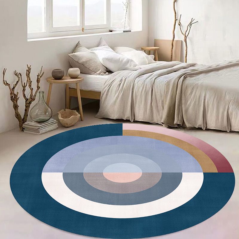 Modernist Concentric Circles Pattern Rug Multicolor Polyester Rug Non-Slip Backing Washable Pet Friendly Carpet for Bedroom