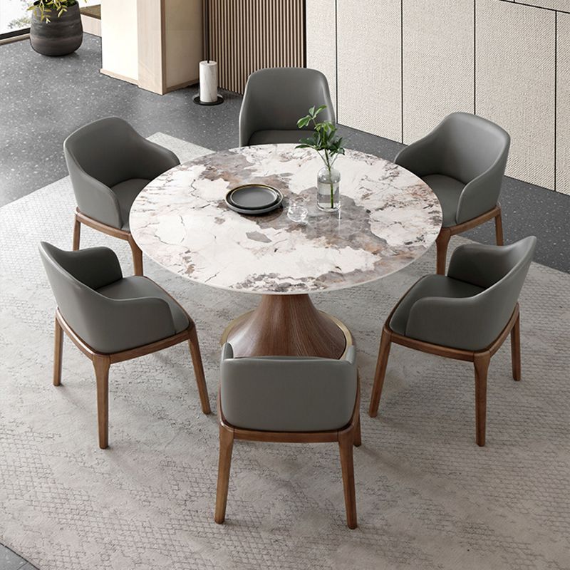 Round Sintered Stone Dining Table Modern White Furniture with Pedestal Base