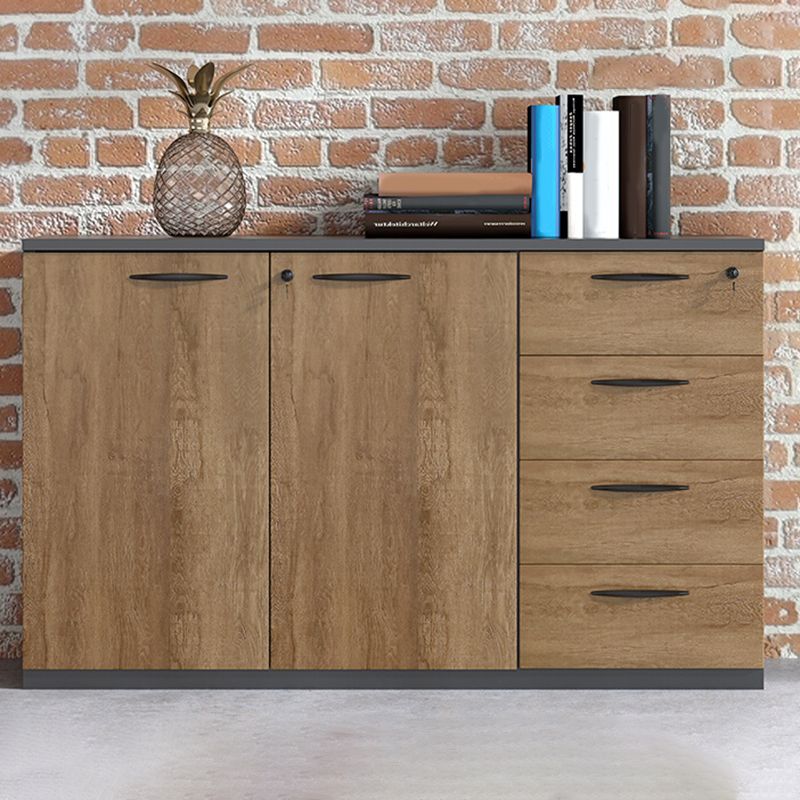 Medieval Modern Storage Cabinet Wooden Frame Key Locking File Cabinet in Brown