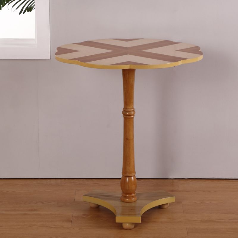 Brown Solid Oak End Table, Round Gloss Contemporary Side Table