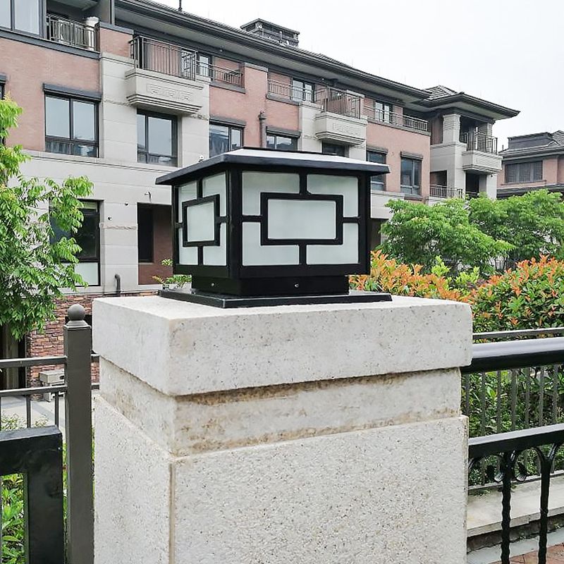 Metal Contemporary Pillar Lamp Square Shape Outdoor Waterproof Light with Acrylic Shade