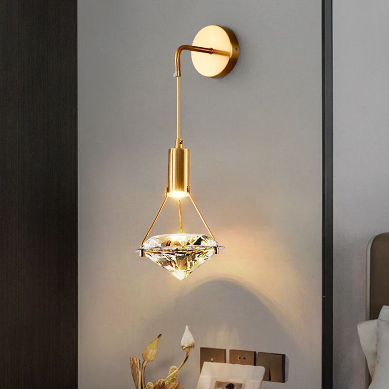 Bedroom Wall Sconce Lighting Nordic Gold Wall Light Sconce with Diamond Crystal Shade