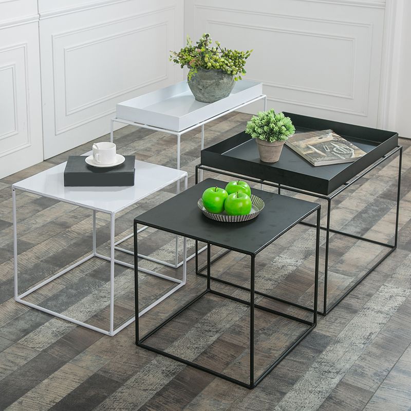 Mid-Century Black Corner Table Metal Frame Sofa Side End Table