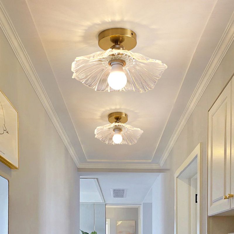 1 - Light Semi Flush Mount in Gold and Clear Glass Shade Ceiling Semi Flush