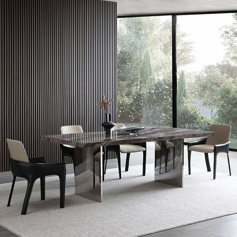 Glossy Gray Stone Dining Table Set 1/4/5/7 Pieces Dining Set with Padded Chairs