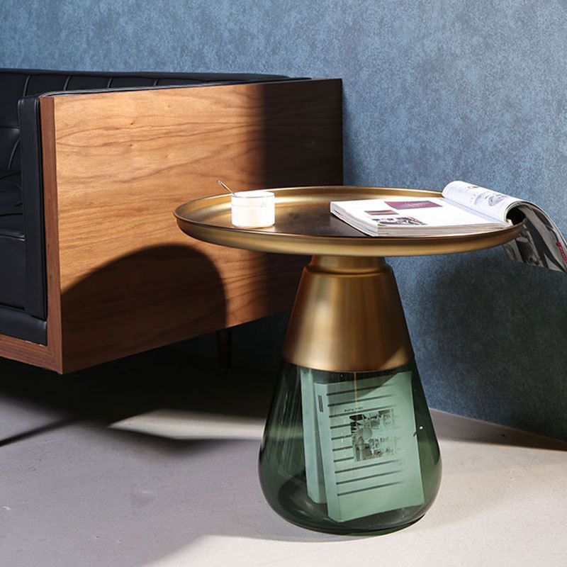 Mid-Century Modern Pedestal Tray Top Round Single Coffee Table