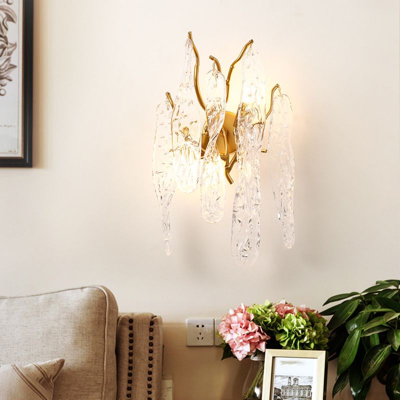 Postmodern Style Crystal Wall Light Branch Shape 10" Wide Wall Sconce for Living Room