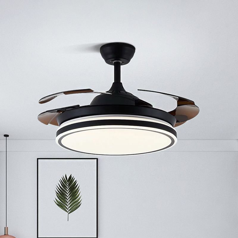 Plafond noir / blanc acrylique lampe à fans rond LED Éclairage semi-monte antique avec 3 lames, 42 "de large