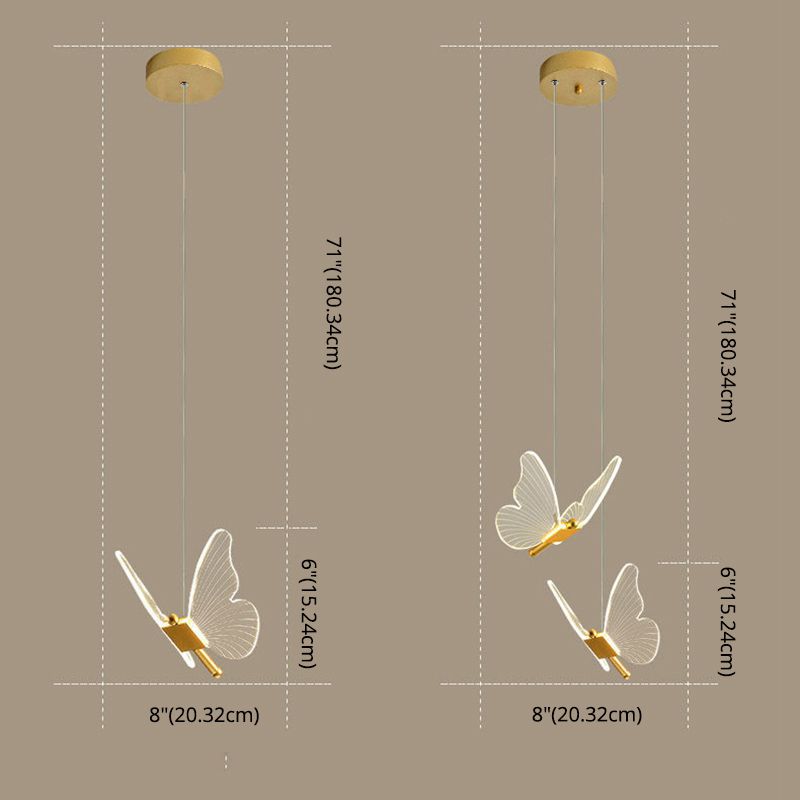 Butterfly Living Room Pendulum Light Acrylic Simple Style LED Pendant Lighting in Gold