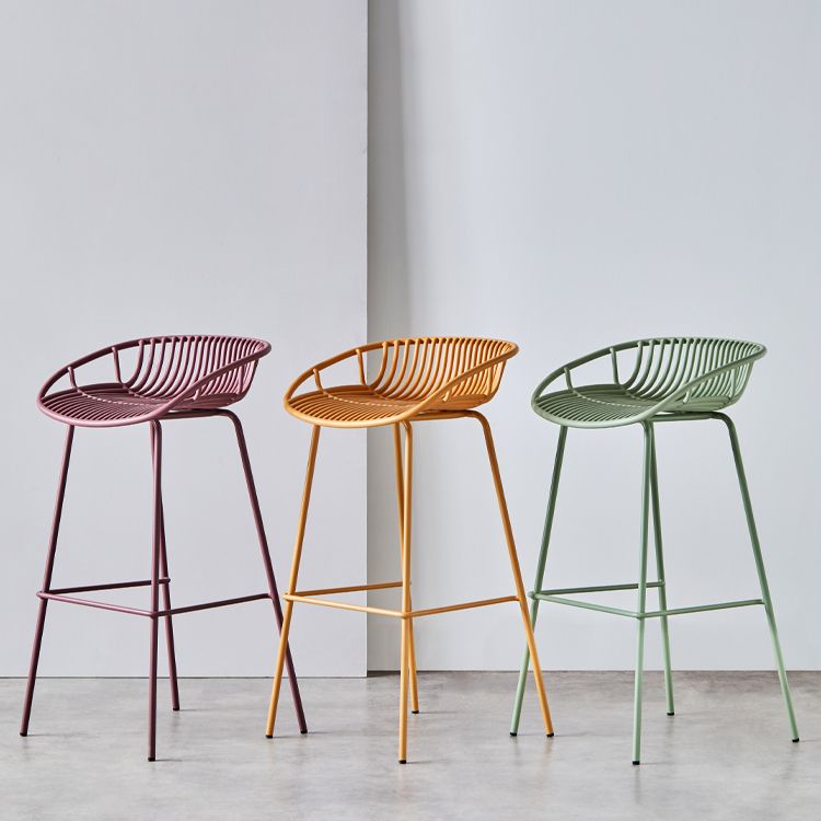 Contemporary Milk Tea Shop Footrest Stool Matte Finish Metal Barstool
