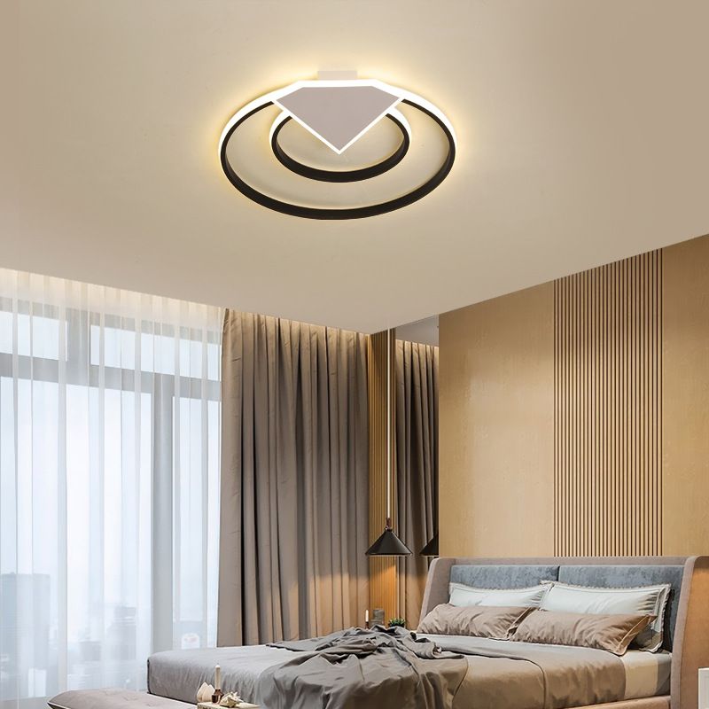 Double Ring Flush Mount Ceiling Light Warm/White Light Modern Metal Led Indoor Flush Lighting in Black, 19.5"/23.5" Wide