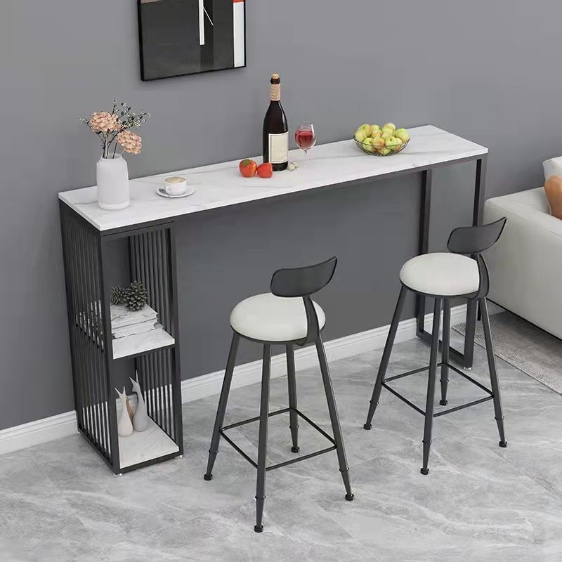 1/2/3 Pieces Bar Table Set Modern Rectangle Sintered Stone Bar Table with Low Back Stools