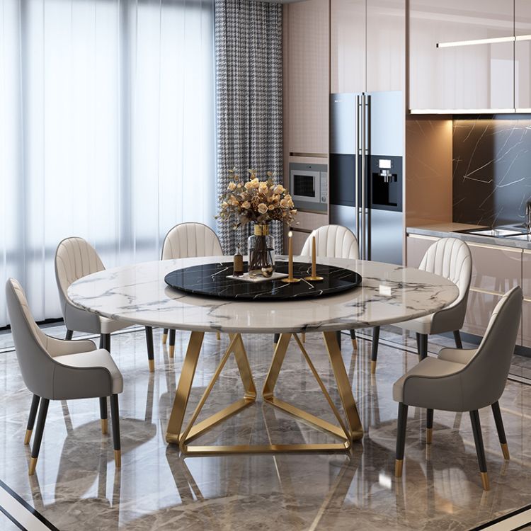 Marble Dining Table Traditional Luxury Round Dining Site Table with Turntable