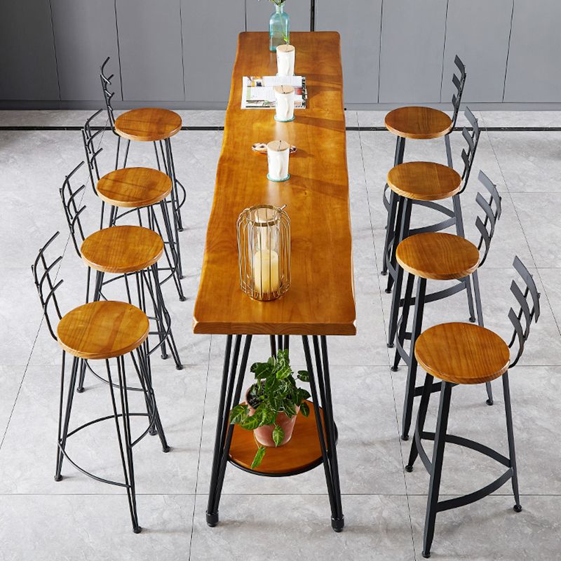 Industrial Style Bar Table Solid Wood Rectangle Pub Table in Brown