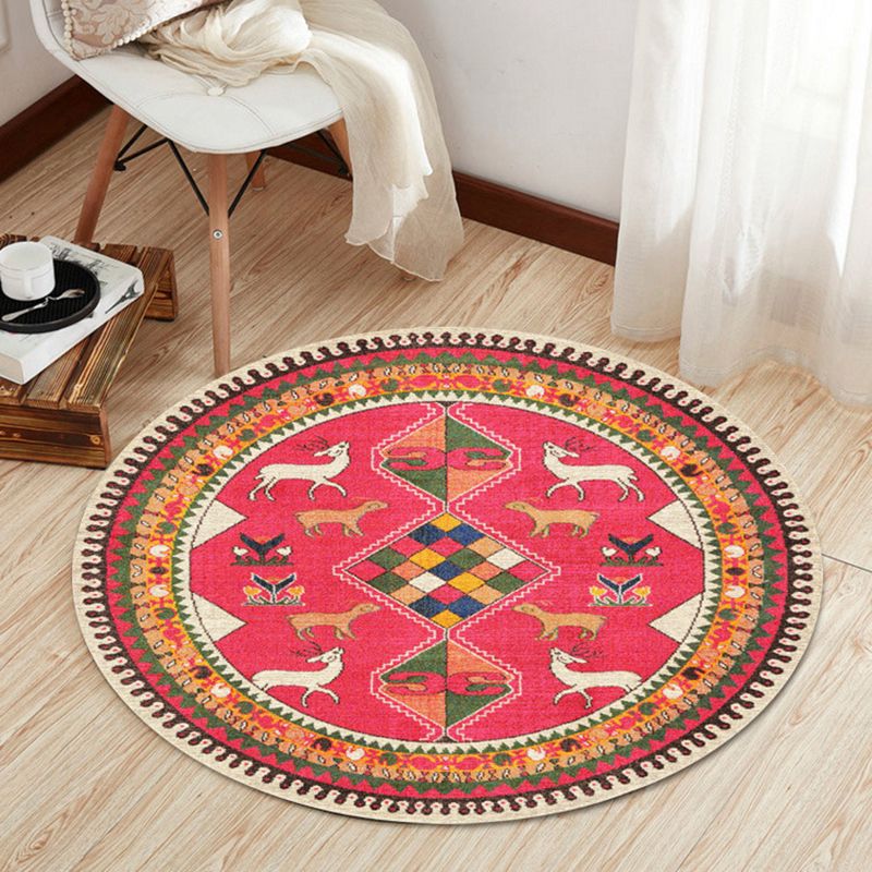 Rose Red Rug Polyester Graphic Indoor Rug Washable Rug for Drawing Room