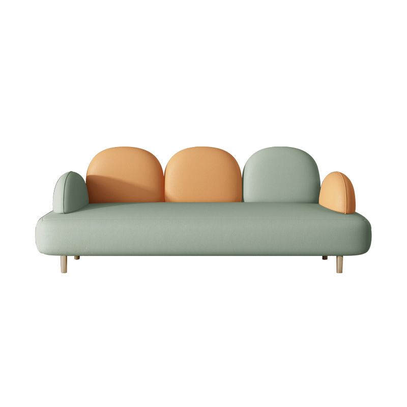 Modern Faux Leather Sofa Metal Gold Legs Recessed Arm Curved Sofa