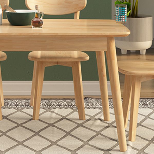 Modern Rubberwood Solid Wood Dining Table Brown Rectangle Table with 4 Legs for Home