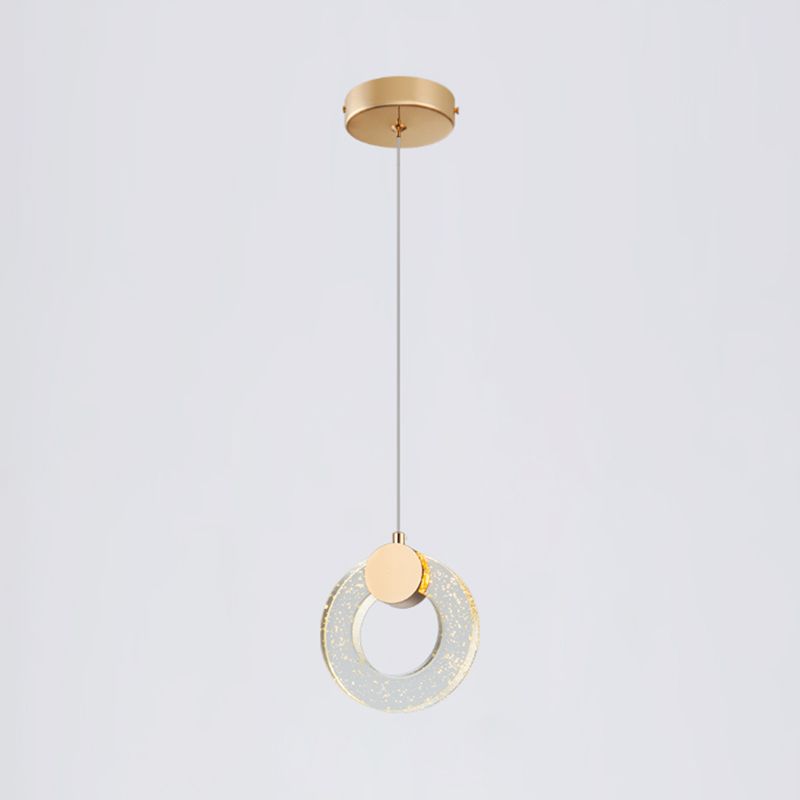 Circular Pendulum Lamp Simplicity Bubble Crystal Gold Pendant Light for Bedroom