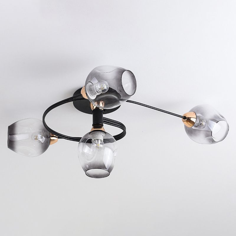 Nordic Bell Shape Ceiling Light Glass Shade Multi Light Flush Mount Light for Bedroom