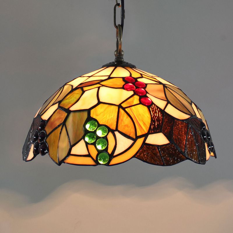 Luz de techo de cúpula de estilo Tiffany de 1 luces de vidrio manchado colgante de colgante para restaurante