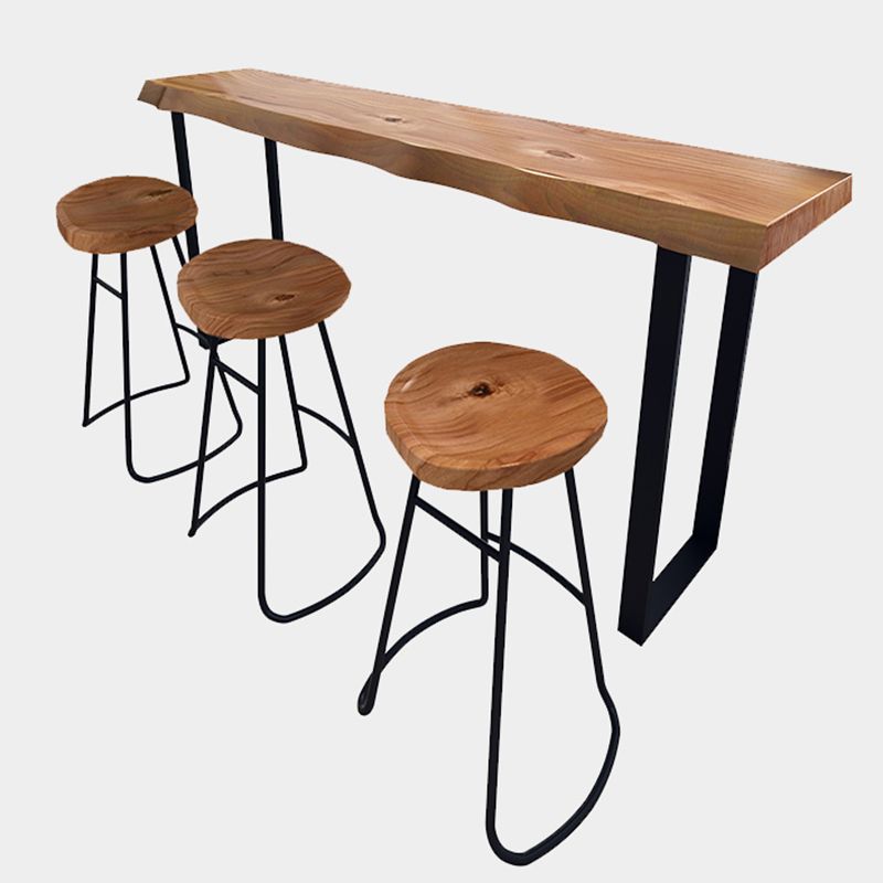 Industrial Specialty Bar Table Brown Solid Wood Bar Height Cocktail Table with Sled Base