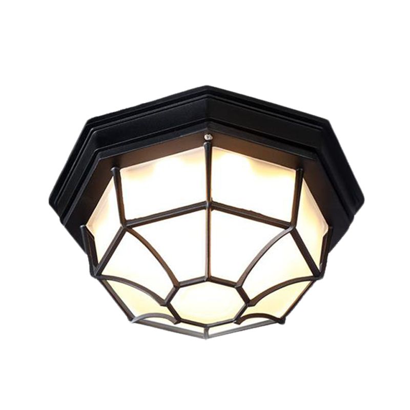 Octagonal Bedroom Flushmount Lodges Opal Glass 1-Head White/Black Finish Flush Mount Lamp Fixture