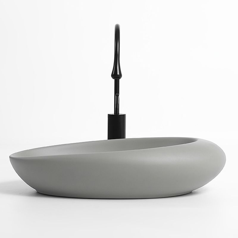 Modern Vessel Bathroom Sink Porcelain Oval with Pop-Up Drain and Faucet Wash Stand
