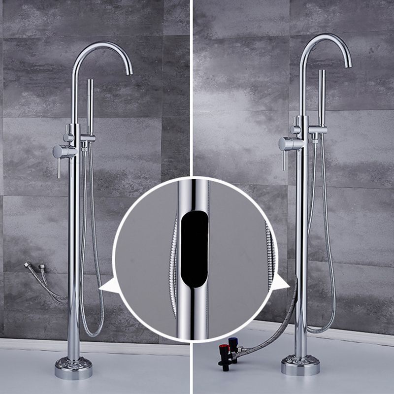 Modern Floor Mounted High Arc Freestanding Tub Filler Freestanding Copper Tub Filler Trim