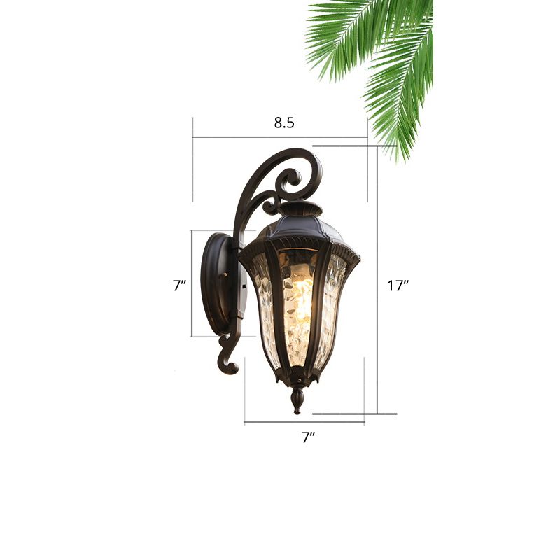 Glass Shaded Lantern Wall Sconce Traditional 1 Head Patio Wall Mount Light Fixture in Black